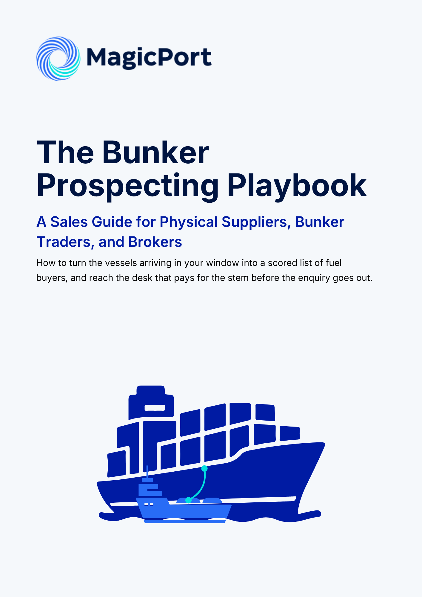 The Bunker Prospecting Playbook cover, a sales guide for physical suppliers, bunker traders, and brokers